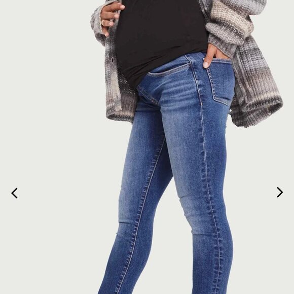 Hatch Women's Size 27 Indigo Medium Wash Over the Bump Slim Maternity Jean - Picture 2 of 13